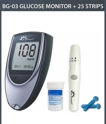 Dr. Morepen Glucose Monitor BG03 Free 25 Sugar Test Strips, 10 Lancets