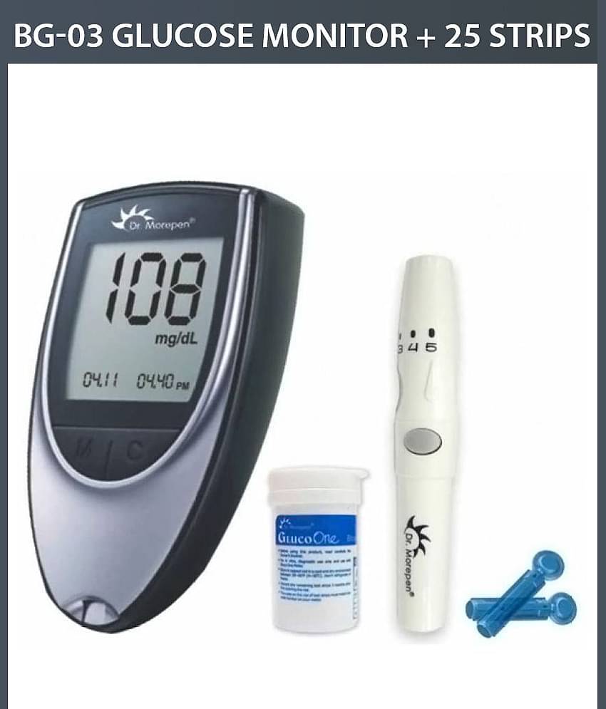 Dr. Morepen Glucose Monitor BG03 Free 25 Sugar Test Strips, 10 Lancets