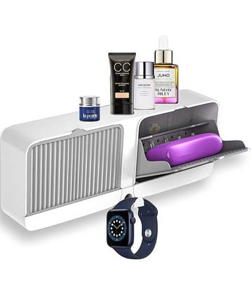 Radhe Creation Wall Mounted Bathroom Storage Organizer with Sliding Cover, Toothbrush Holder, Cosmetic Shelf & Watch Hook – Waterproof, Space Saving Bathroom Shelf