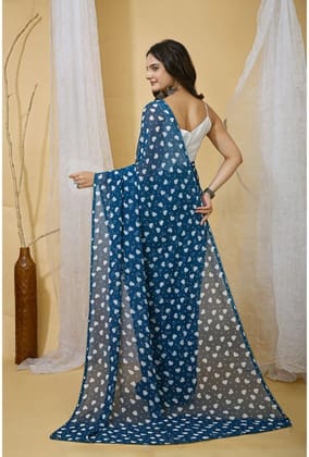 Women's Georgette Printed Saree With Unstitched Blouse 5.5Mtr (Blue)-PID63029 Women's Georgette Printed Saree With Unstitched Blouse 5.5Mtr (Blue)-PID63029