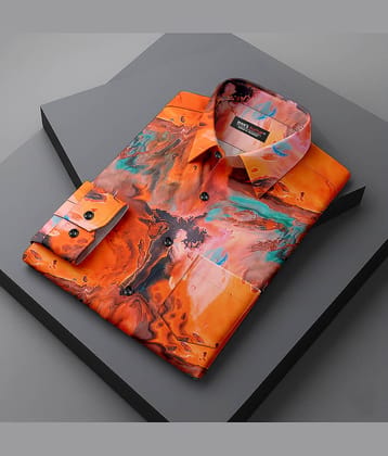 MAN'S SUITUP Rayon Regular Fit Printed Full Sleeves Men's Casual Shirt - Orange ( Pack of 1 )