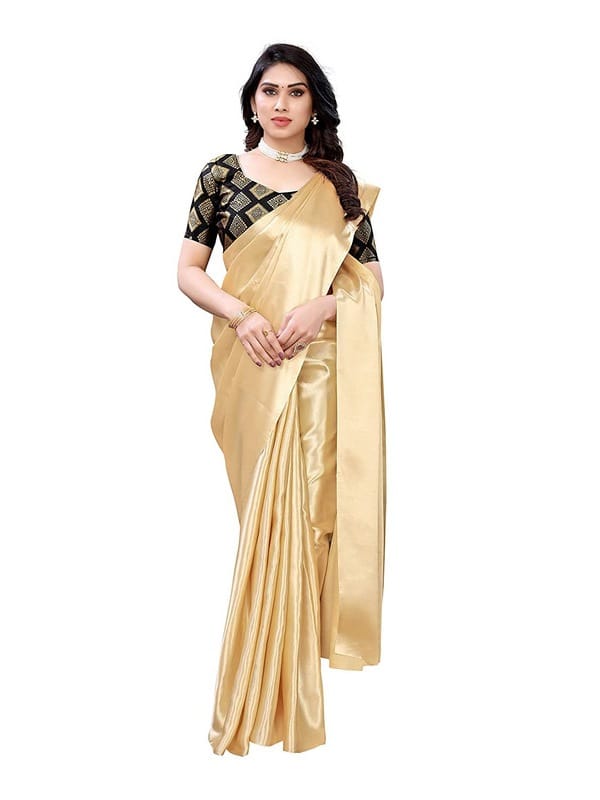 Generic Women's Satin Saree with Blouse (Chiku, 5 - 6 Mtrs)