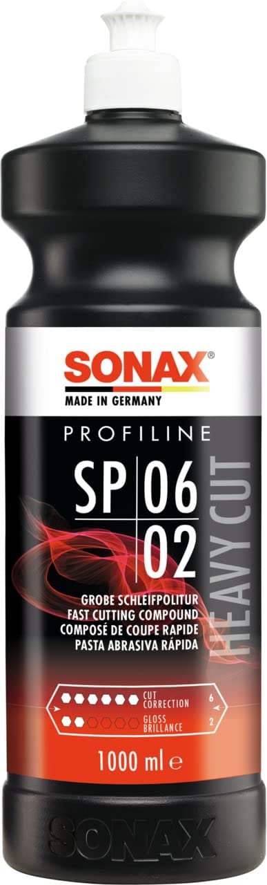SONAX PROFILINE SP 06-02 High Abrasive Paste 1L | Car Paint Restorer for Heavy Scratches, Dropping & Stains | Removes P1200 Sanding Marks & Spray Paint Mist | Medium Gloss Finish | Art. No.: 03203000