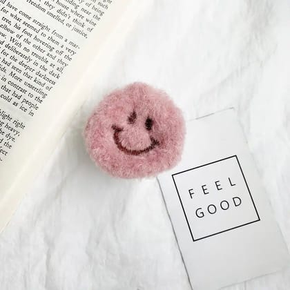 Smiley Plush Pop Socket-Pink