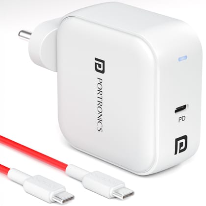 Portronics Adapto 65C Type C PD Adaptor, GaN Technology, Type C to Type C Cable, Best For Laptop,Smartphone,iPad & Tablets Portronics Adapto 65C Type C PD Adaptor, GaN Technology, Type C to Type C Cable, Best For Laptop,Smartphone,iPad & Tablets