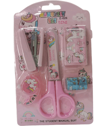 5 in 1 Mini Stationery Combo Essentials Box Gift Set Includes Scissors Tape Stapler (1 Piece), Multicolor