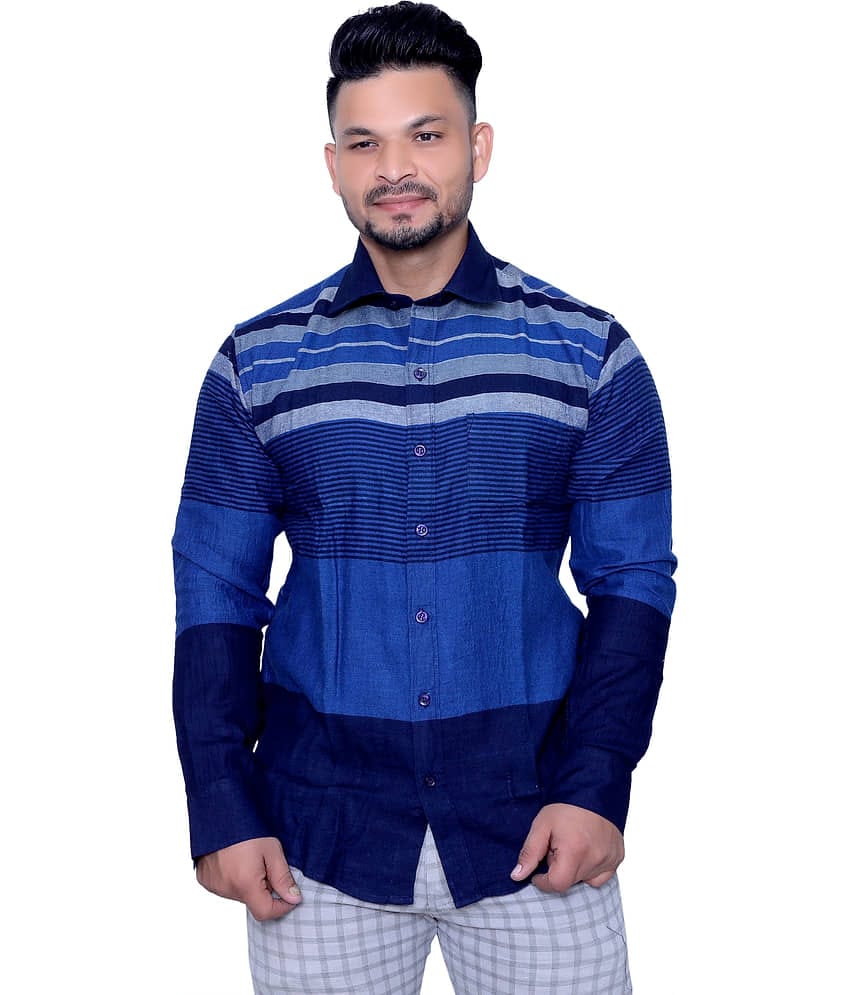 Aish N Ridh Cotton Regular Fit Striped Men's Casual Shirt - Navy ( Pack of 1 )