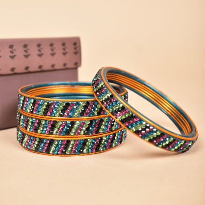 Pair of lac bangles with multicolour stones-2-2