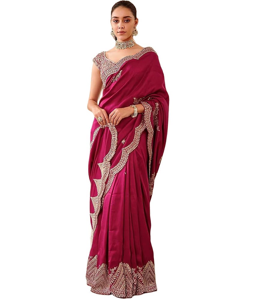 fvd Art Silk Embellished Saree With Unstitched Blouse Piece ( Pink )