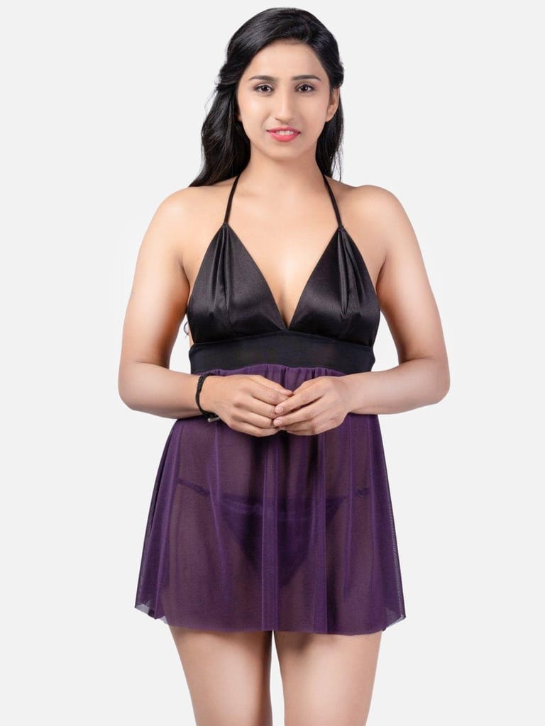Sheer Net Hot Purple Babydoll Bikini Night Dress for Honeymoon K13KJ - Nightwear & Loungewear | Buy online on ZillyBuy