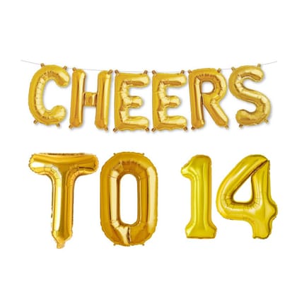 Partyzon Gold Cheers to Birthday Foil Balloon Combo Party Decoration for Anniversary Celebration 16 Inches (Cheers to 14)