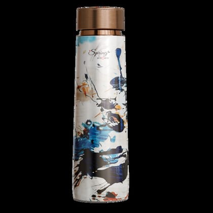 Pure Copper Elegant 1000 Ml Premium Coated Water Bottles (White Abstract, 1000 Ml)