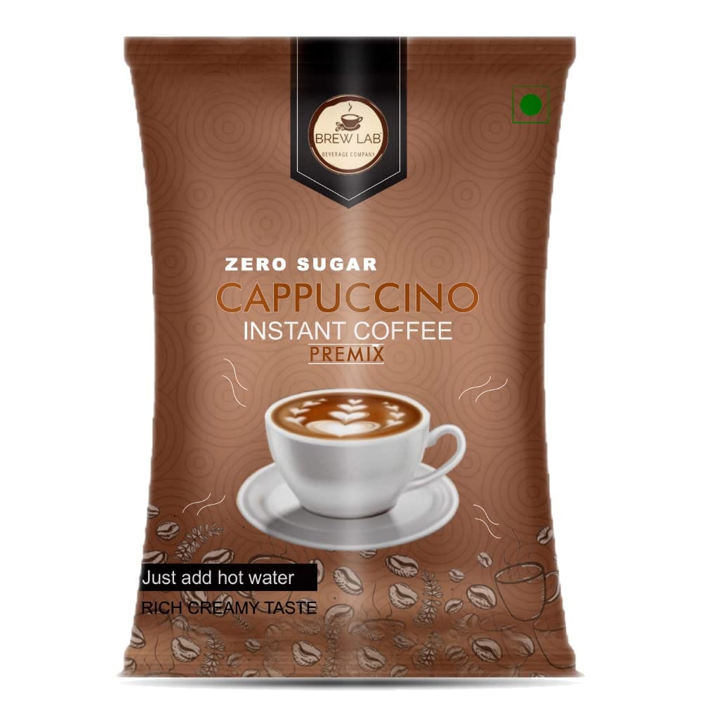 Brew Lab Instant Cappuccino Coffee Premix with Zero Sugar | 3 Steps Preparations- No Equipment Required | Vending Machines Sugar Free Premix Instant Coffee (1 kg)
