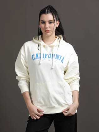 Women Oversized Hoodie Pure Cotton, Off White-XS