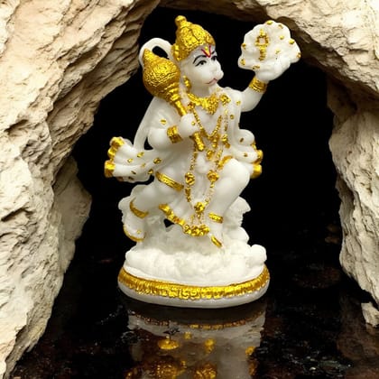 Lord Hanuman Pavansut Hanuman Parvat Marble Look Idol Best for Home office Temple Height 5 Inches-Composite Marble
