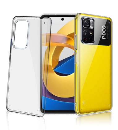 Ice Crystal Series Hybrid Yellow Resistant Transparent PC Military Grade TPU Back Cover for Poco M4 Pro 5G, 6.6 inch, Black Clear