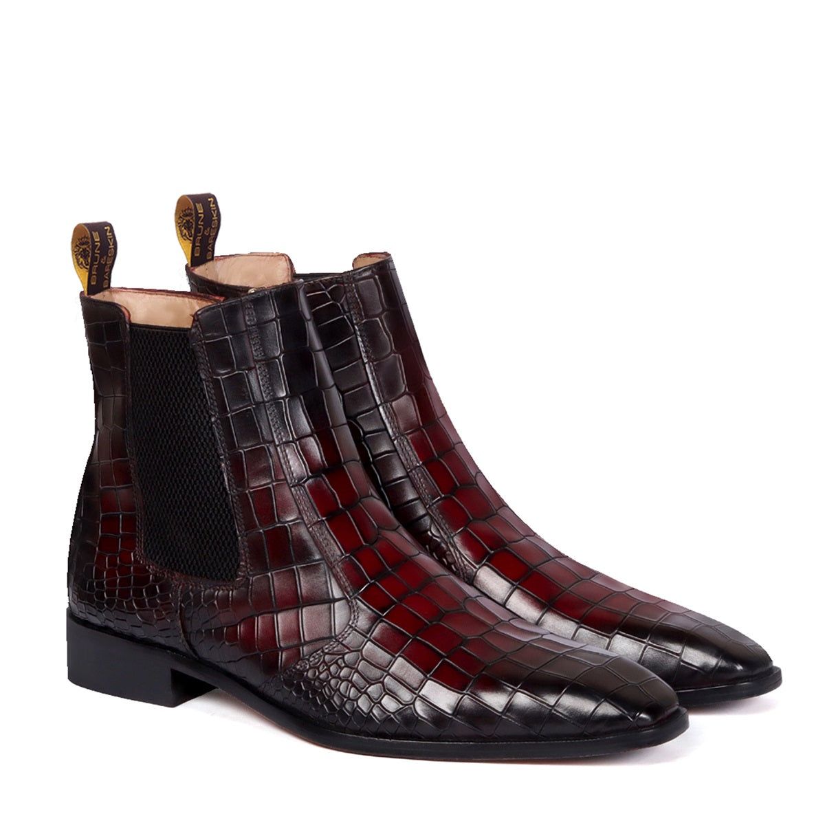 Dual Shade Patina Finish Chelsea Boots in Deep Cut Leather Assisting Zip Closure Leather Sole-40/6