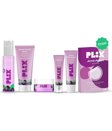 The Plant Fix Plix Jamun Acne Kit, Toner, Facewash, Moisturizer, Gel & Sunscreen (FREE Acne Patch) (6 Items in the set)