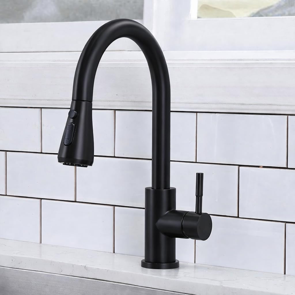 Stainless Steel Kitchen Faucet with Pull Down Sprayer,High Single Handle Brushed Nickel Kitchen Sink Faucet, Spring Spout Pull Out Bar Tap,360 Swivel Commercial Modern Kitchen Sink tap Black