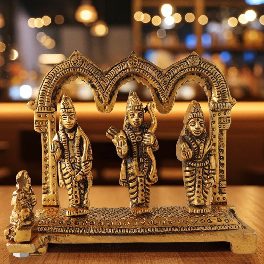 Aluminium Ram Darbar Decorative Showpiece | Lord Ram Parivar Idol for Mandir, Height : 4.6 Inch (ASMAS404 G)