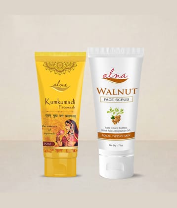 Alna Kumkumadi Face Wash with Walnut Face Scrub 75ml Each , Pack of 2