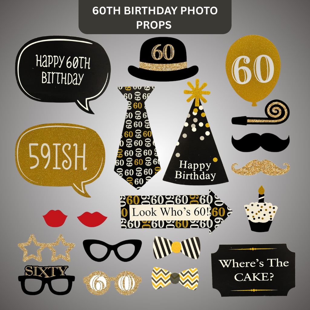60th Birthday Photo Props - 20PC - Party and Festive Needs | Buy online on ZillyBuy