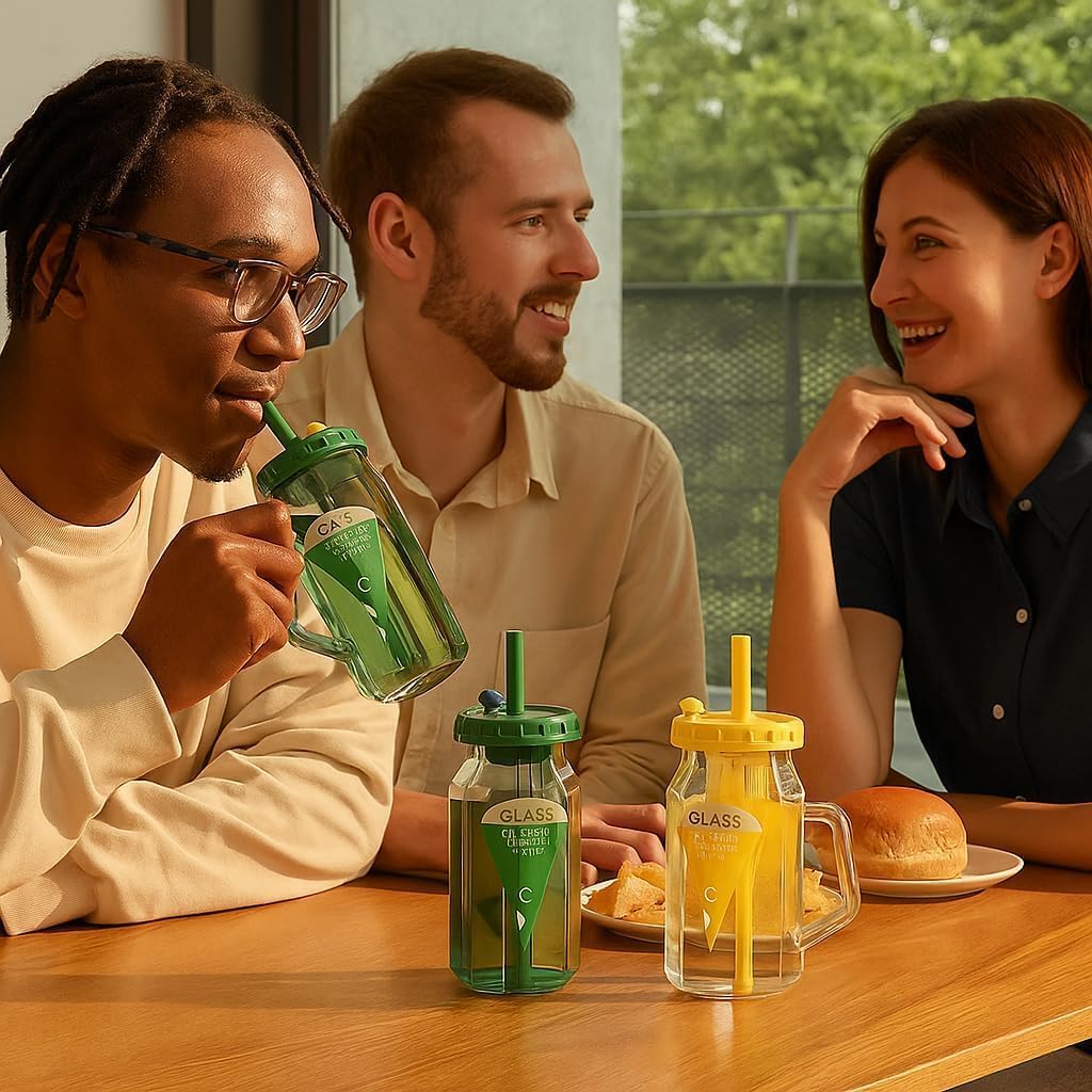 Glass Sipper with Fruit Infuser and Squarish Handle,500 ML,Set Of 1,Comfortable Grip Infused Bottle for Detox & Hydration,Water Bottle for Gym,Office,Yoga & Travel,Sipper for Daily Use,Random Colours