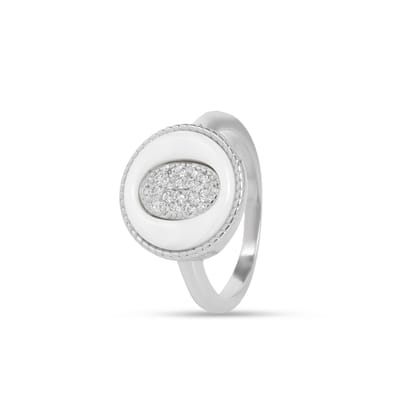 Sterling Silver Oval Halo Ring with Sparkling Stones for Women