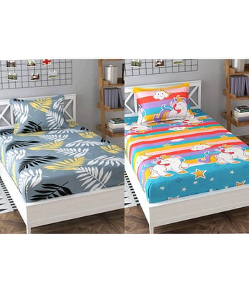Decent Home Poly Cotton 2 Single Bedsheet with 2 Pillow Covers ( Sky Blue )