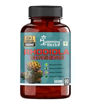Humming Herbs Rhodiola Rosea Capsules | Siberian, Red Korean and American Ginseng Root Extract | Stress and Anxiety Relief Supplements, 90 Veg Capsules - Pack of 1