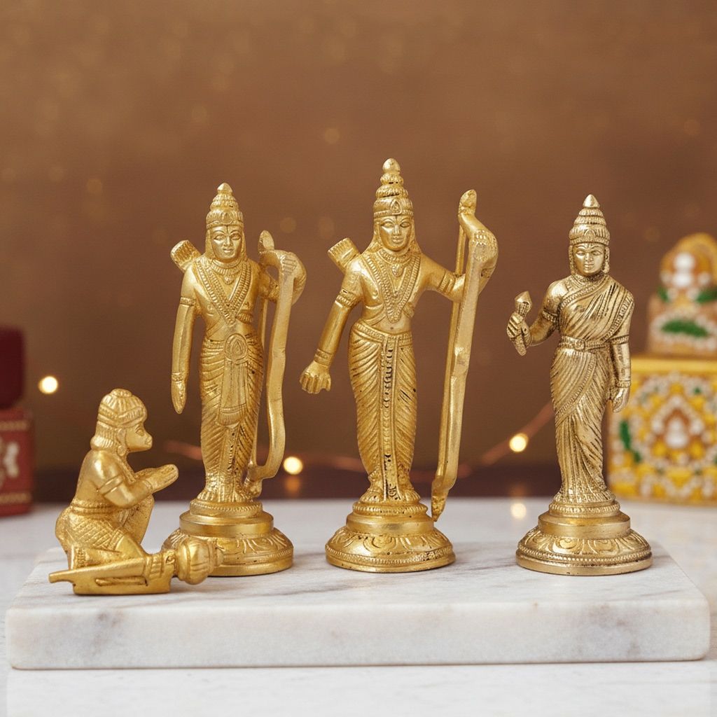 Brass Ram Darbar God Idol | Antique Finish Ram Parivar Murti, Height : 5.5 Inch (BSMAS1098 A)