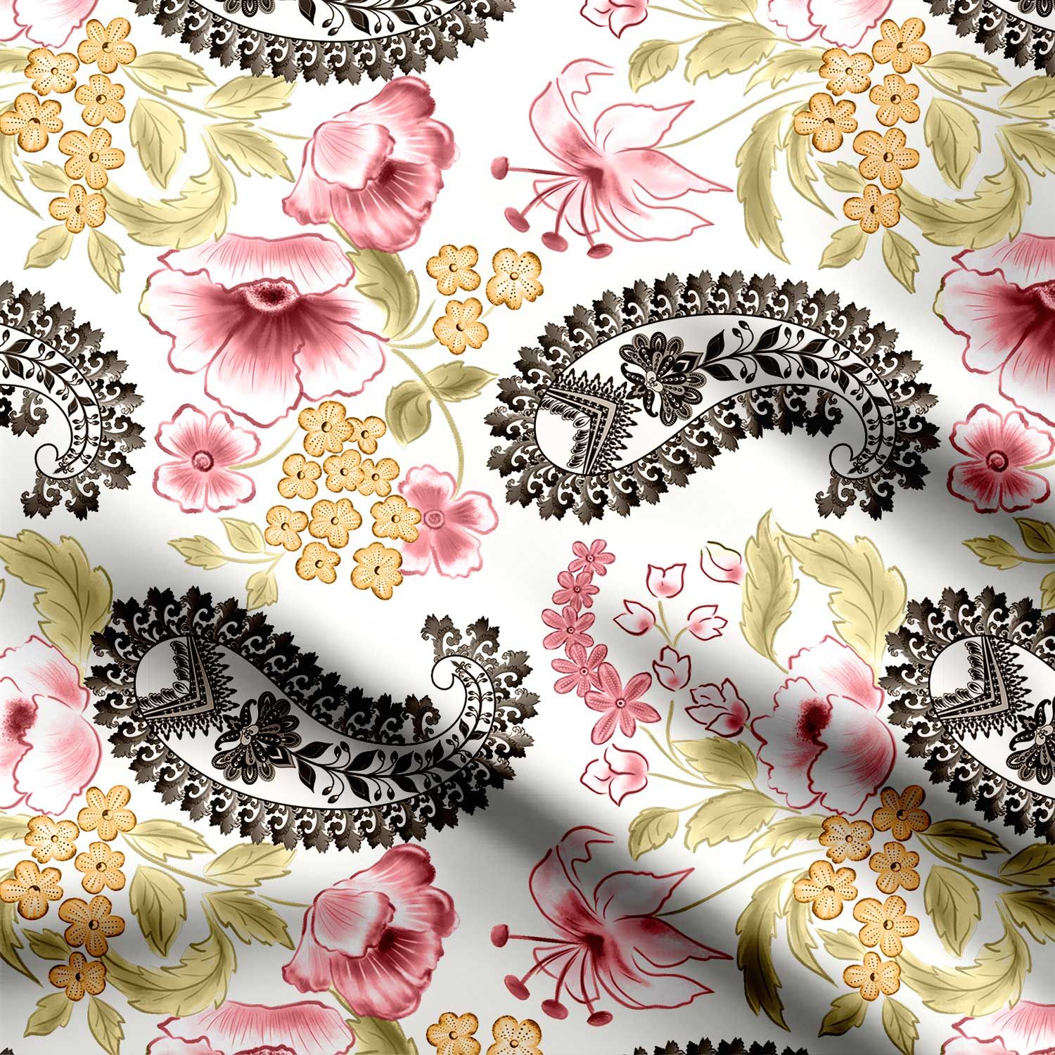floral with paisley motif Print Fabric-Cotton