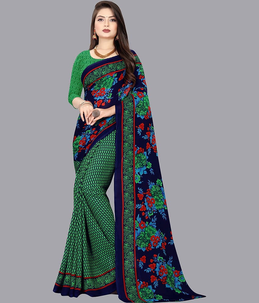 ANAND SAREES Georgette Printed Saree With Unstitched Blouse Piece ( Yellow )