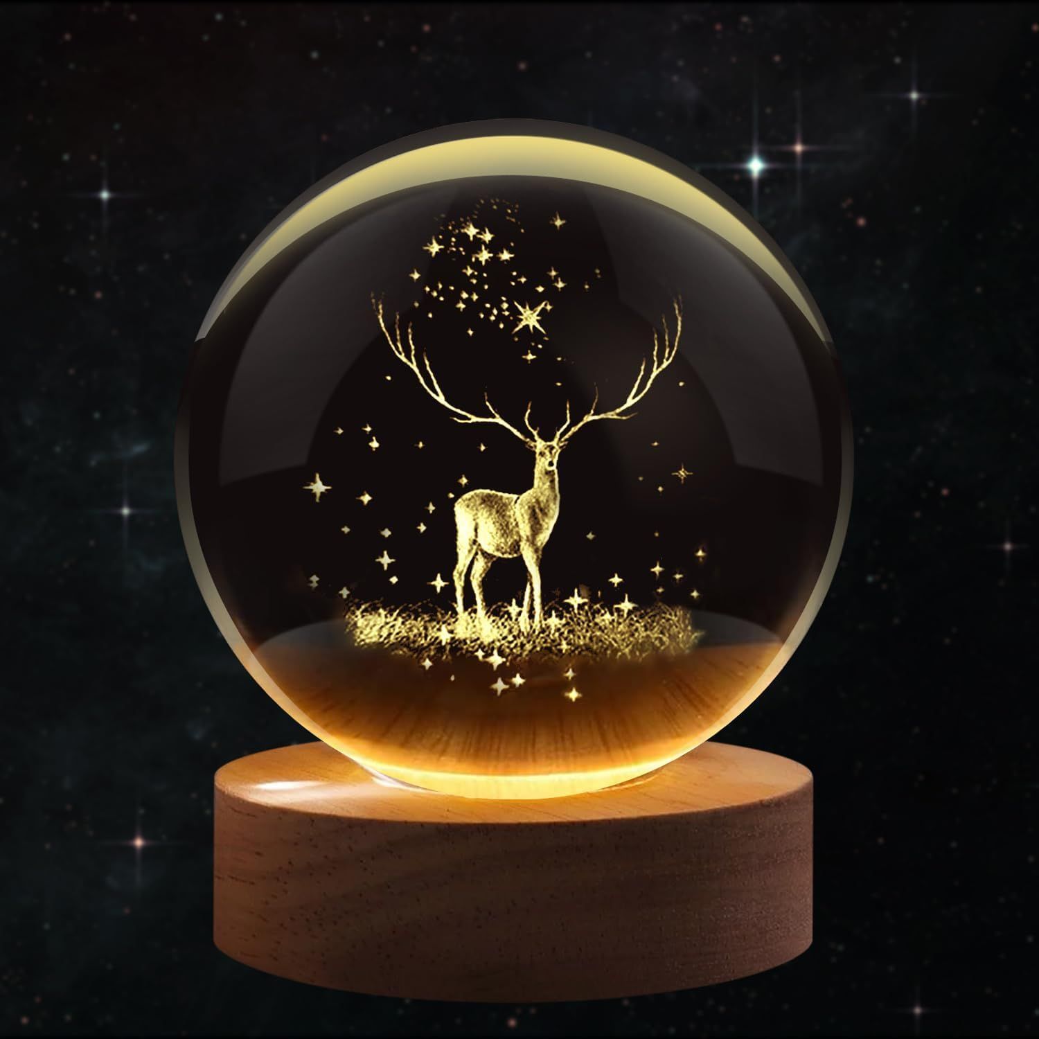3D Deer Crystal Globe Lamp Ball for Home Office Decoration Birthday Gift Adults (Deer 6cm)