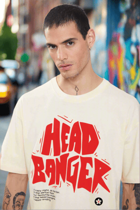 Men Beige Cotton Banger Printed Baggy Oversized T shirt for Men-S
