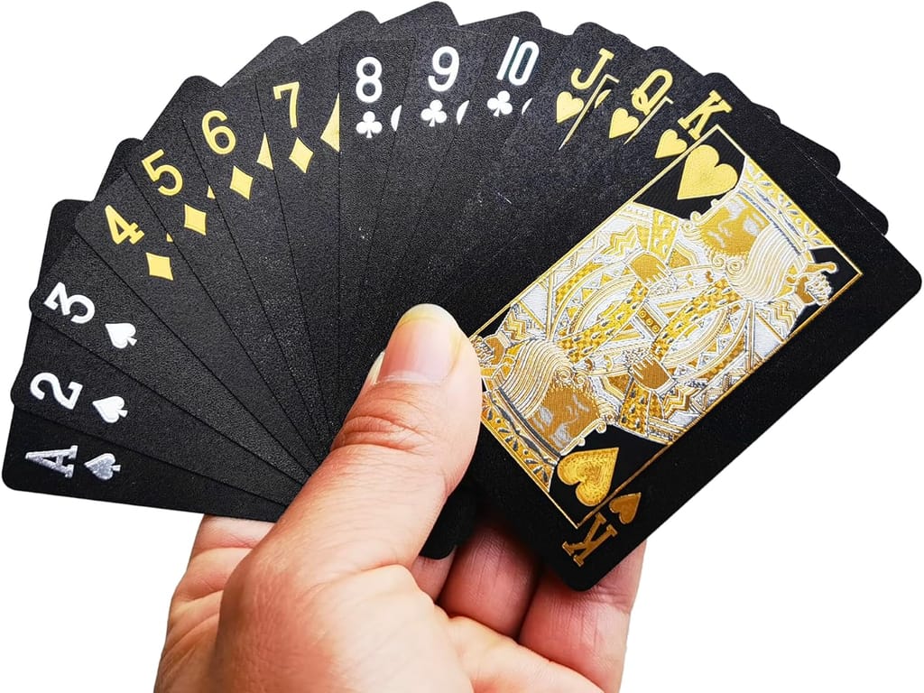 Playing Cards,54 Sheet Black Deck of Poker Card Waterproof Plastic Standard Playing Cards,for Family Party BBQ Gatherings,Black Grid