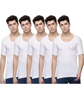 Dollar Lehar Men Combed Cotton Round Neck With Sleeve Vest - Pack of 5 - White