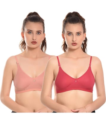 Elina Pack of 2 Cotton Non Padded Women's Plunge Bra ( Multicolor ) RM-LORIYA-PINK-FAWN
