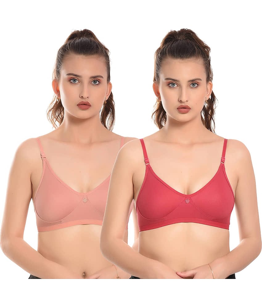 Elina Pack of 2 Cotton Non Padded Women's Plunge Bra ( Multicolor ) RM-LORIYA-PINK-FAWN