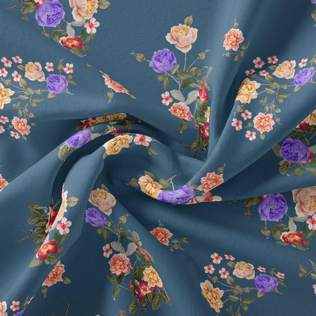 Colourful Flower Bunch Digital Printed Fabric-Polyester / Japan Satin / 110 CM | 43 Inch