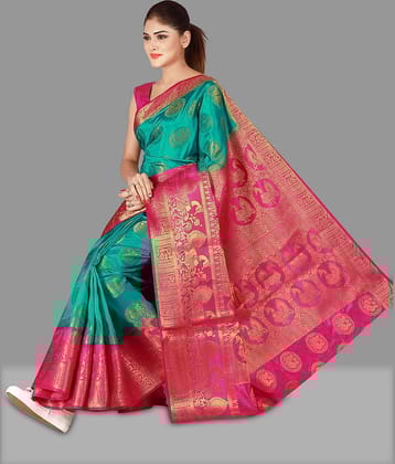 fab woven Silk Blend Self Design Saree With Unstitched Blouse Piece ( Pink )
