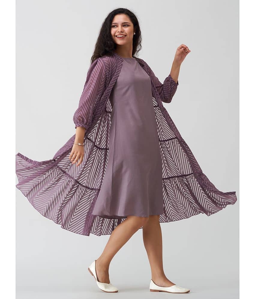 aask Women Polyester Blend Solid Fit & Flare Dress ( Grey Melange )