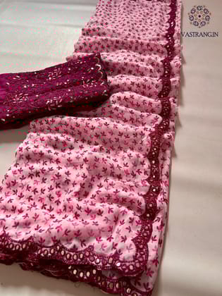 New Festive Wear Georgette Pink Color Print N Arco Border Work Fancy Designer Saree
