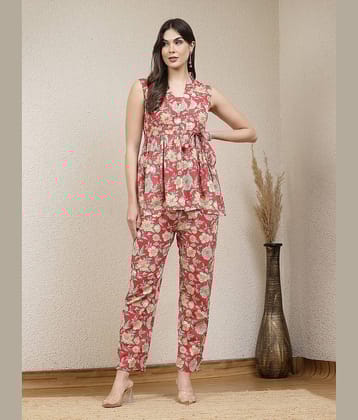 Stylum Women Printed Top With Trousers Co-Ord Set ( Rust )