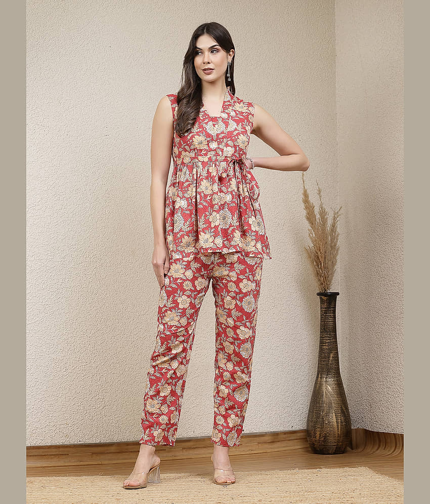 Stylum Women Printed Top With Trousers Co-Ord Set ( Rust )
