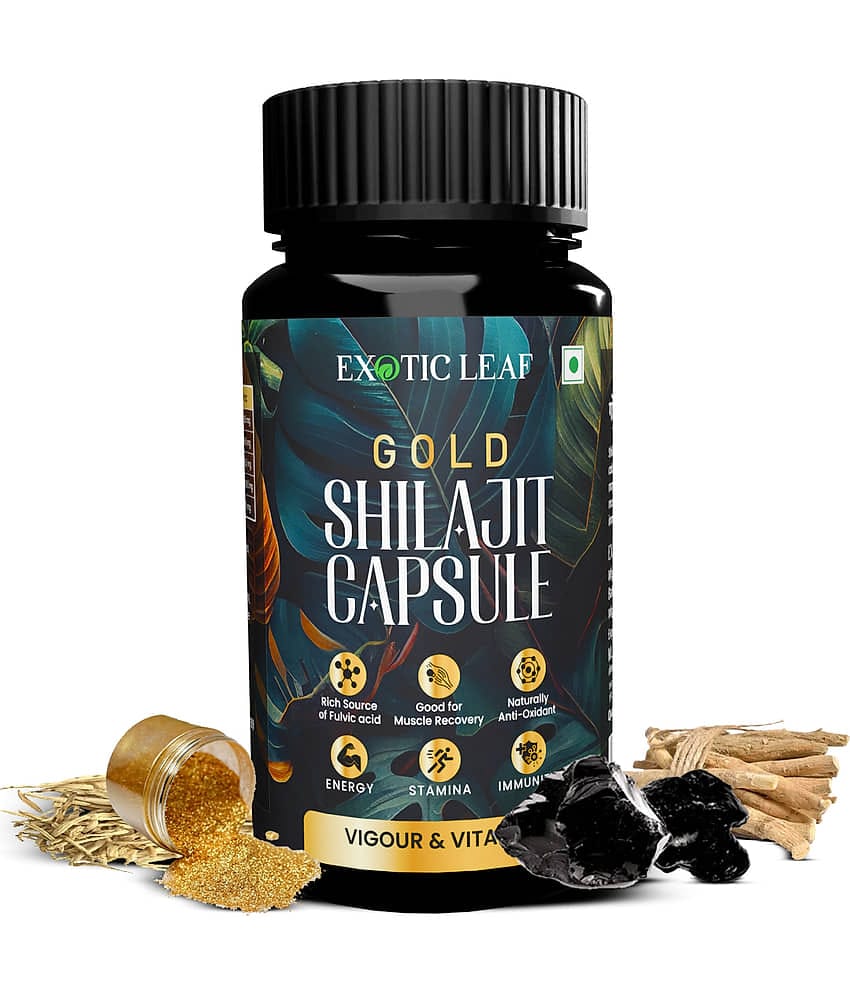 EXOTIC LEAF Gold Shilajit 120 Capsules for Strength, Stamina, and Endurance | Enriched with 24 Carat Gold (Swarn bhasm) | Lab Tested, 100% Ayurvedic Formula