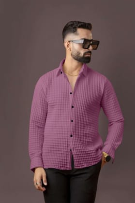 BLUECORP ENTERPRISE Men's Textured Cotton Shirt, Pink, Button-Down Collar, Long Sleeve Color - Pink, Size - XL