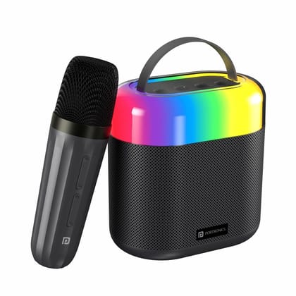 Portronics Dash 3 16W Bluetooth Speaker with Wireless Karaoke Mic, 5 Hours Playtime, Multicolor RGB Lights, 3 EQ Modes, 5 Voice Effects, AUX in, BT5.3v, Micro SD Card, Type C Charging Port
