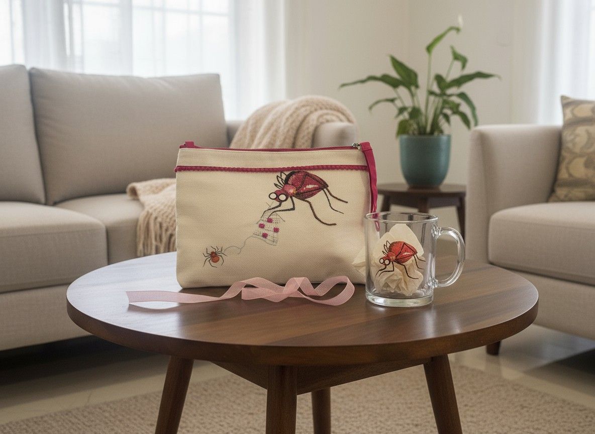 Ivvory Spider Theme Gift Set (2-Piece Combo) | Printed Glass Coffee Mug & Hand Embroidered Utility Pouch (25x18cm) | Gifting & Organizers