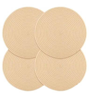 Generic Cotton Dining Table Round Placemat Mats Set of 4 (Cream)-PID66460